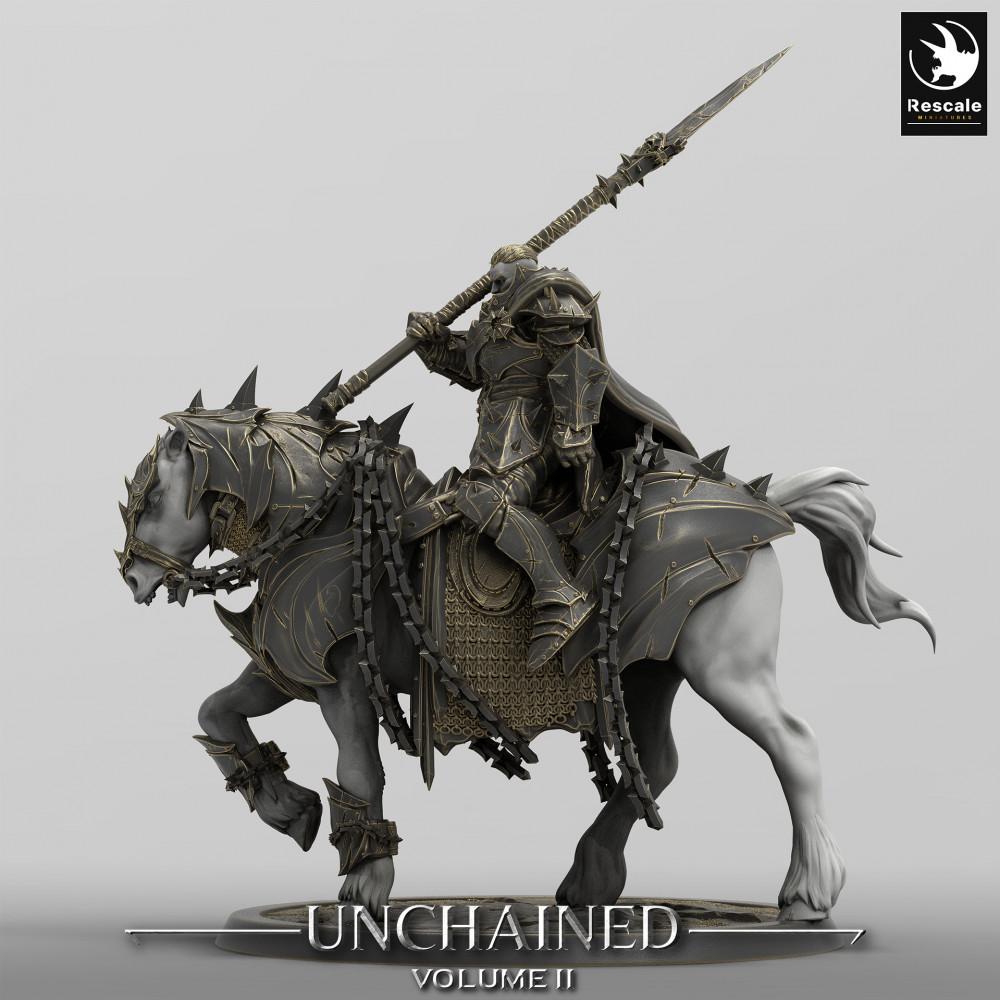 Productfoto Tabletop 28mm Lord of the Print (LotP) 0: Tabletop Miniatuur: Bereden Donkere Paladijn, Dodenridder Lansenrijder op gepantserde strijdros, Dread Knight zware cavalerie (24_05_Q)