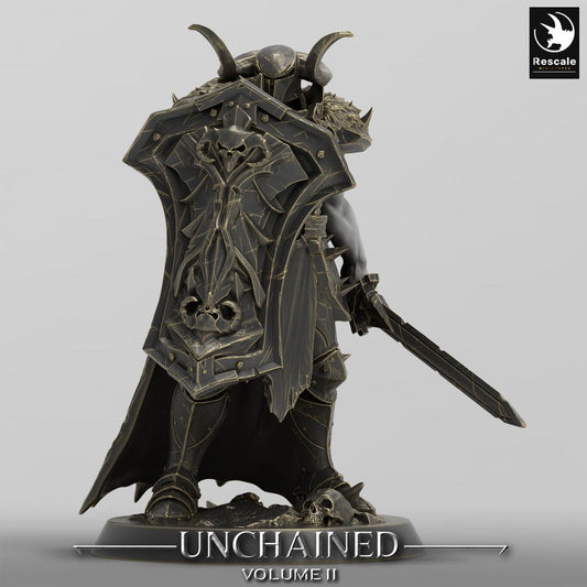 Productfoto Tabletop 28mm Lord of the Print (LotP) 0: Tabletop Miniatuur: Donker Ridder met Groot Schild en Zwaard - Vervloekte Paladin, Demon Ridder, Dark Knight Shield Warrior (24_05_D21)