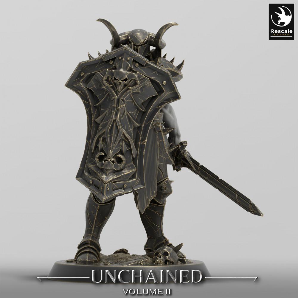 Productfoto Tabletop 28mm Lord of the Print (LotP) 0: Tabletop Miniatuur: Donkere Paladijn / Chaosstrijder - Schildvechter met Torenschild en Breitschwert (24_05_E18)
