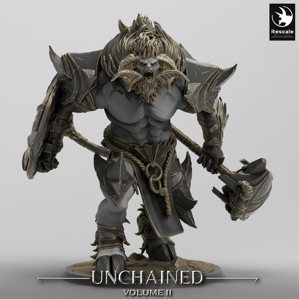 Productfoto Tabletop 28mm Lord of the Print (LotP) 0: Tabletop Miniatuur: Minotaurus Oorlogheer, Minotaur Warlord, brullende Schildbreker met Oorlogshamer (24_05_G1)