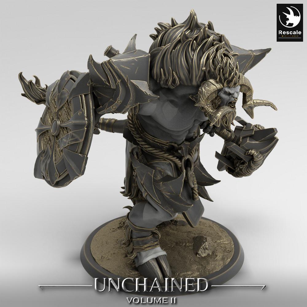 Productfoto Tabletop 28mm Lord of the Print (LotP) 0: Tabletop Miniatuur: Minotaurus Oorlogheer, Minotaur Warlord, brullende Schildbreker met Oorlogshamer (24_05_G1)