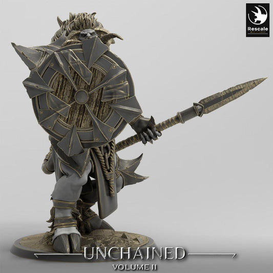 Productfoto Tabletop 28mm Lord of the Print (LotP) 0: Fantasy Figuur: Minotauruswachter, Speerdrager met Rond Schild, Beestenstrijder - Minotauruswachter (24_05_G2)