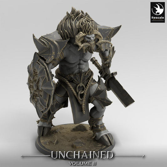 Productfoto Tabletop 28mm Lord of the Print (LotP) 0: Fantasy Figuur: Minotaurus Krijger met Schild en Grootzwaard, Minotaur Warrior, Chaos Berserker (24_05_G4)
