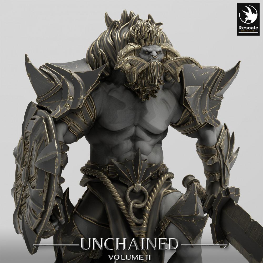 Productfoto Tabletop 28mm Lord of the Print (LotP) 0: Fantasy Figuur: Minotaurus Krijger met Schild en Grootzwaard, Minotaur Warrior, Chaos Berserker (24_05_G4)