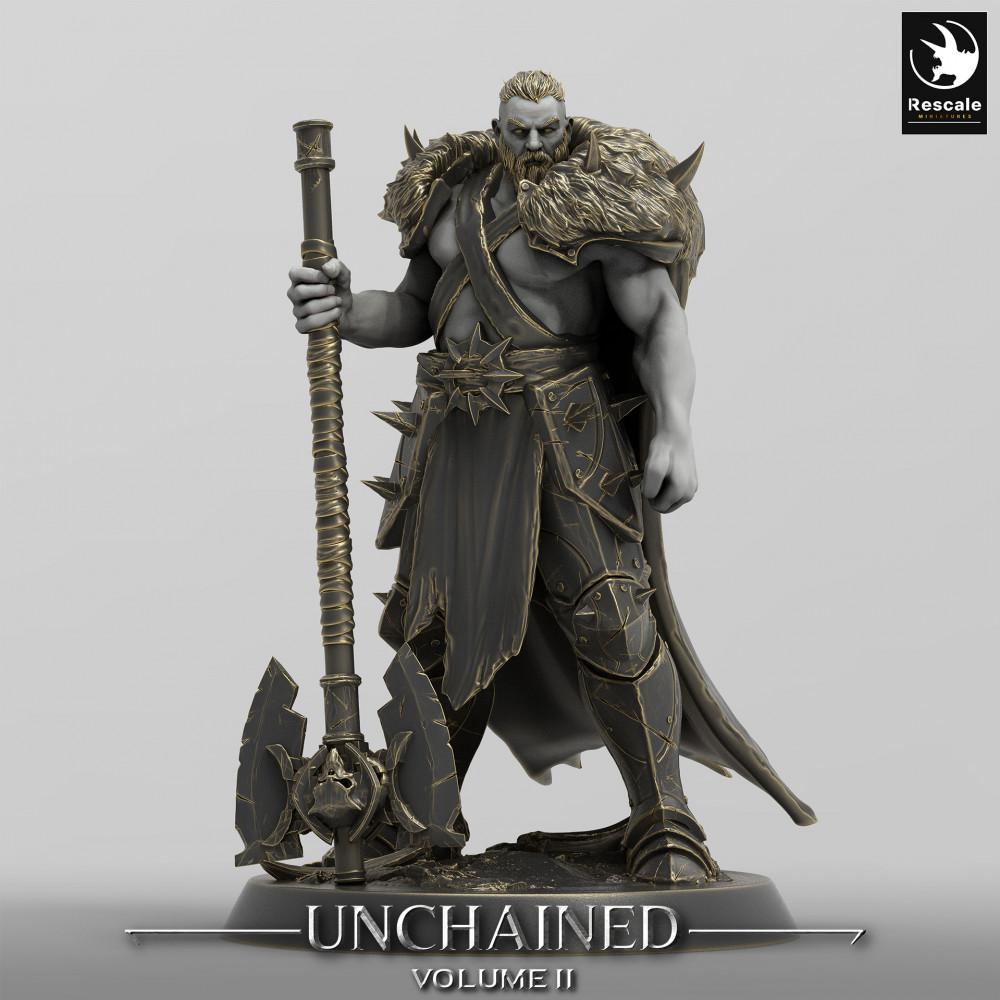 Productfoto Tabletop 28mm Lord of the Print (LotP) 0: Fantasy Figur: Barbar / Berserker - Noordelijke Warlord, Runevechter en Bijlvechter met grote Dubbelaxt (24_05_C5)