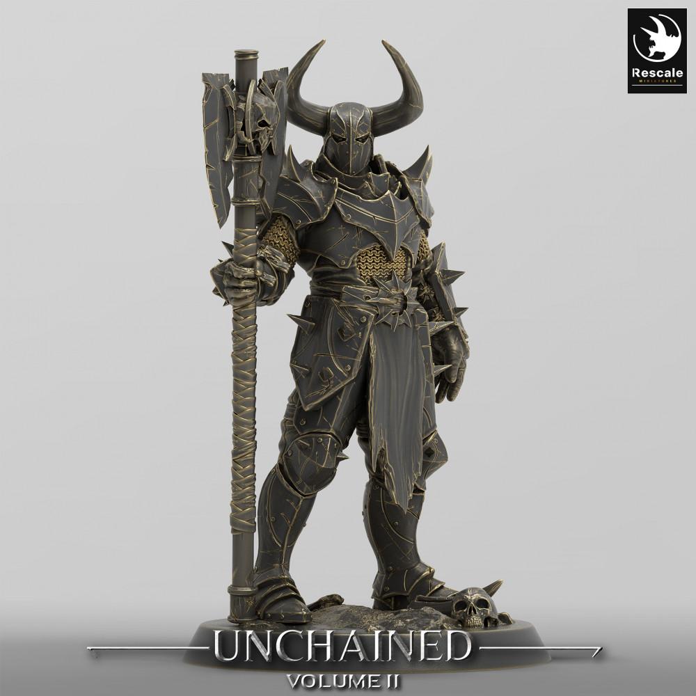 Productfoto Tabletop 28mm Lord of the Print (LotP) 0: Tabletop Miniatuur: Donkere Ridder / Duistere Paladijn - Tweehandige Bijlvechter, Oorlogskampioen en Leider (24_05_E5)