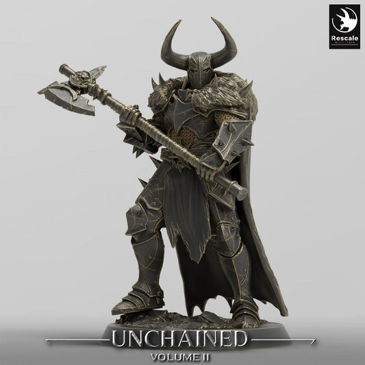Productfoto Tabletop 28mm Lord of the Print (LotP) 0: Tabletop Miniatuur: Donker ridder met tweehandaxt, demon ridder in pantser, elite krijger, baas karakter, Donkere Ridder (24_05_E3)