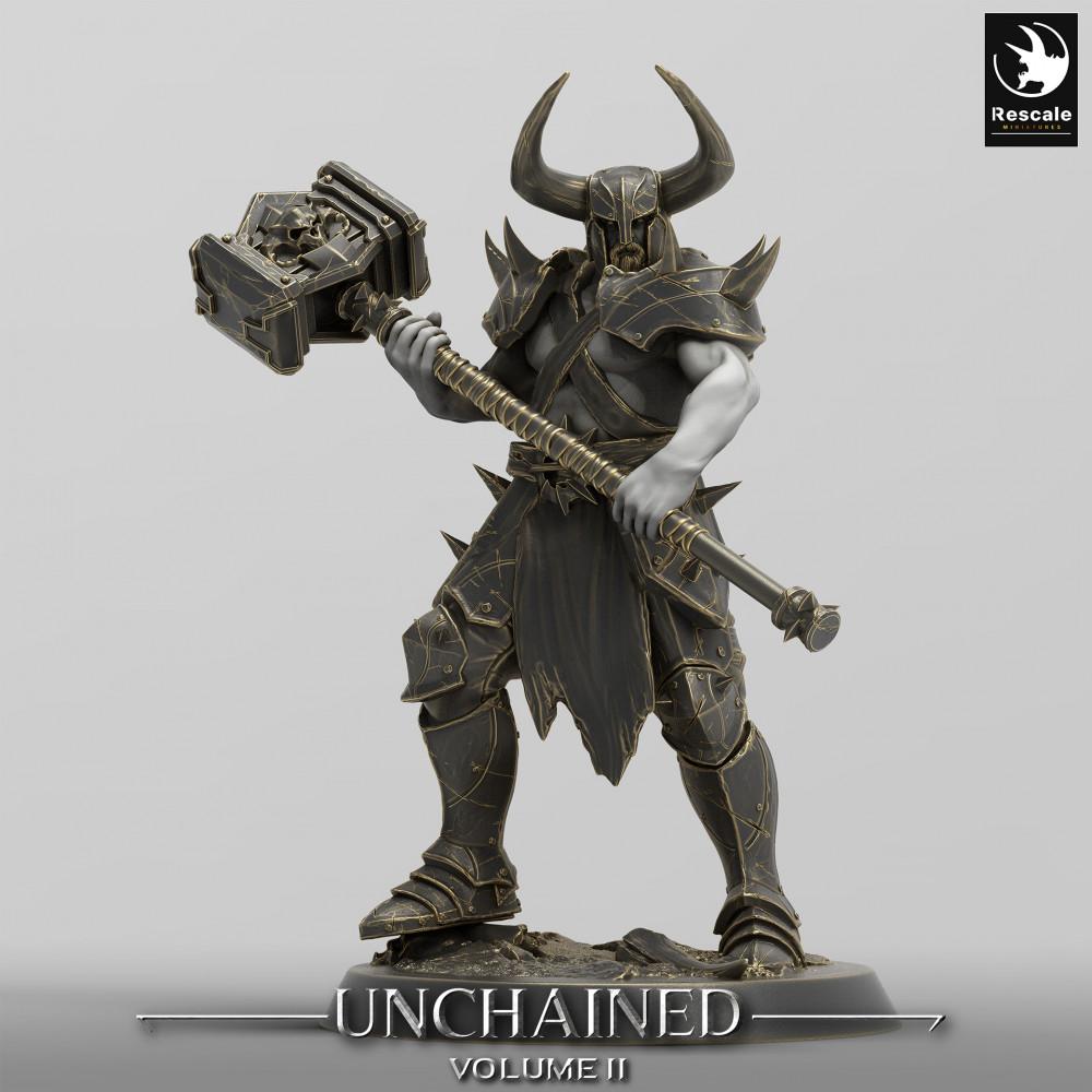 Productfoto Tabletop 28mm Lord of the Print (LotP) 0: Tabletop Miniatuur: Donkere Ridder / Demonenkrijger met Tweehandige Strijdbijl, Elite-Krijger en Baas-Miniatuur (24_05_C10)