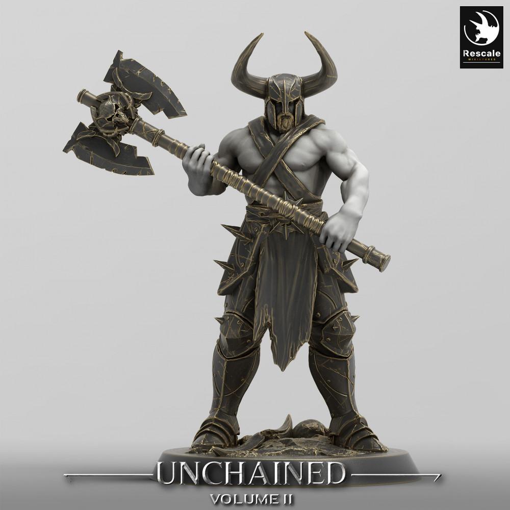 Productfoto Tabletop 28mm Lord of the Print (LotP) 0: Tabletop Miniatuur: Barbaarse Berserker met Tweehandige Strijdbijl, Kettingbreker Bijlvechter, Hoornhelm-Krijger (24_05_C6)