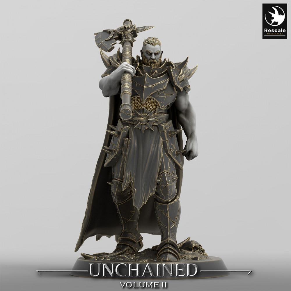Productfoto Tabletop 28mm Lord of the Print (LotP) 0: Tabletop figuur: Donkere Ridder / Dodenridder met Tweehandige Bijl - Raider Warlord, Bijlvechter, Baasheldfiguur (24_05_D1)
