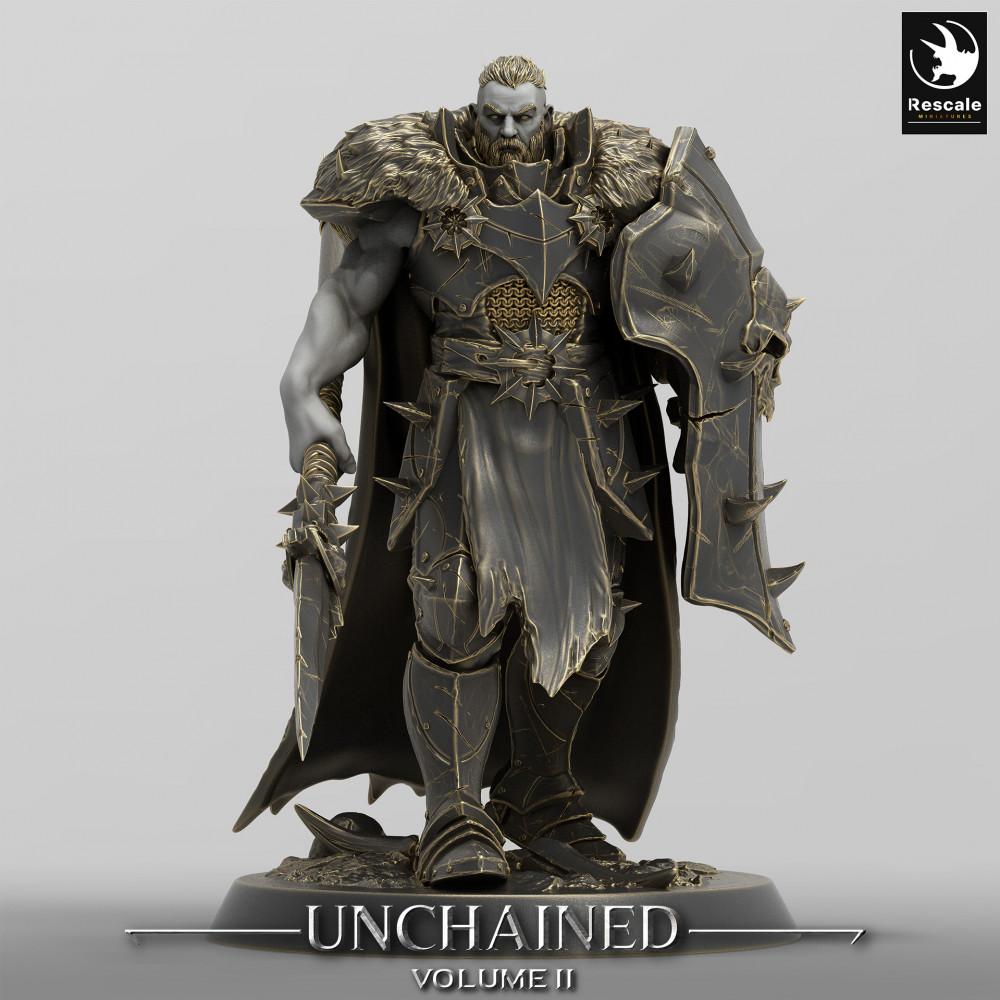 Productfoto Tabletop 28mm Lord of the Print (LotP) 0: Fantasy Figuur: Donkere Paladijn-Ridder - zware schildvechter met Gladius, Warlord/Oorlogsheer (24_05_E14)