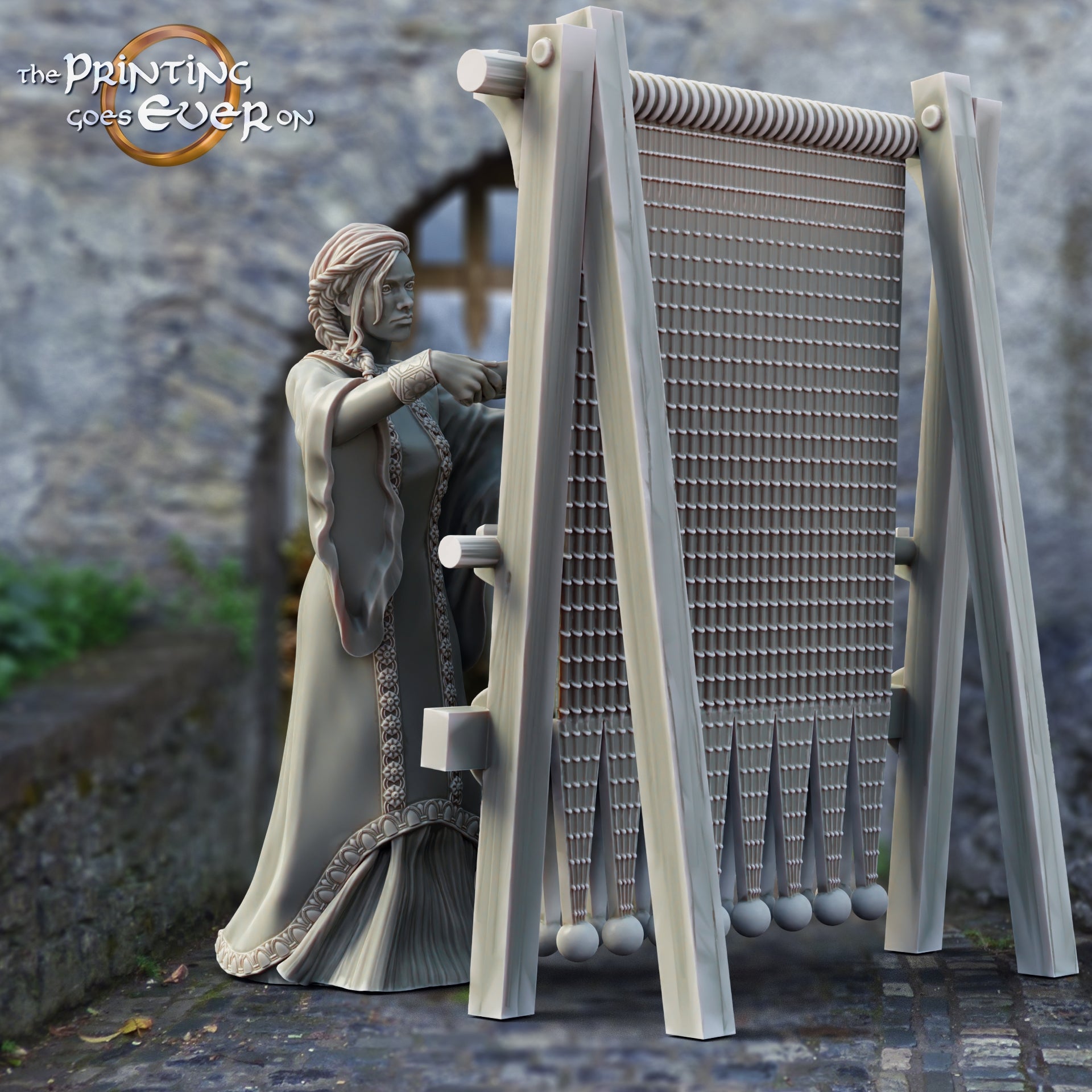 Produktfoto mittelalterliche historische Figur 75mm Scale The Printing Goes Ever On (TPGEO)  0: Mittelalterliche Ritter Figuren Dorfbewohner WeberinMittelalterliche Stadt