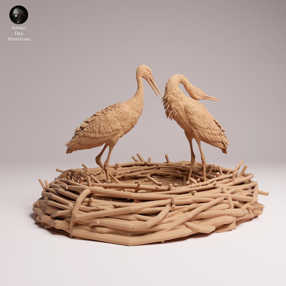 Productfoto Tabletop 28mm Lord of the Print (LotP) 1: Vogel dierenfiguur: witte ooievaar - baltsend (26_07_09)