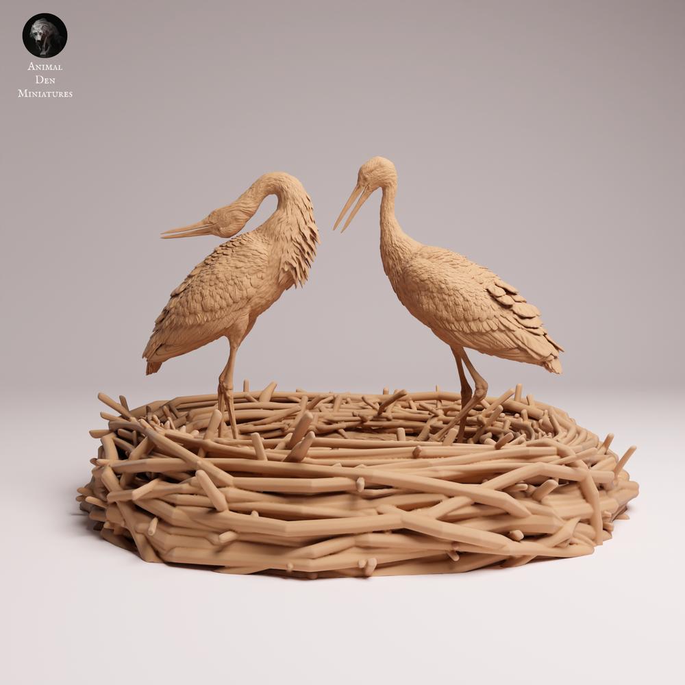 Productfoto Tabletop 28mm Lord of the Print (LotP) 2: Vogel dierenfiguur: witte ooievaar - baltsend (26_07_09)