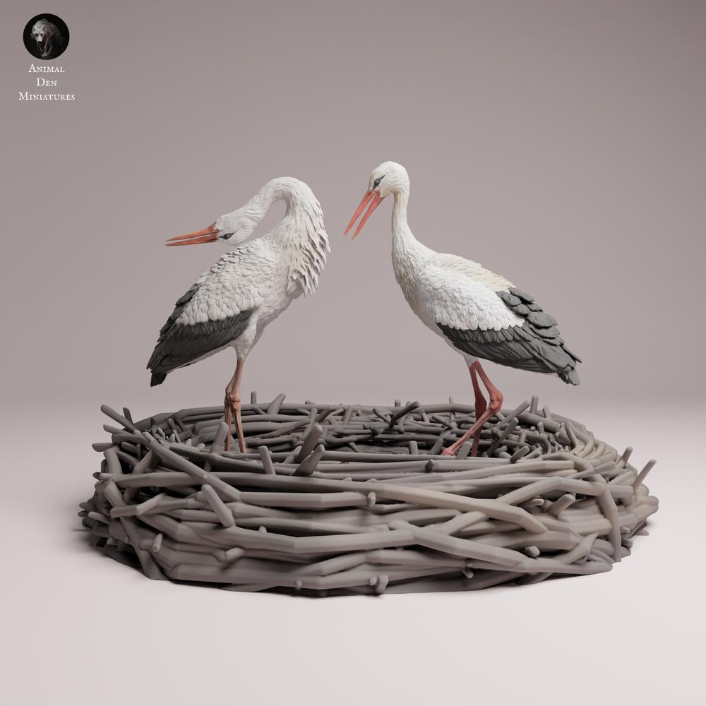 Productfoto Tabletop 28mm Lord of the Print (LotP) 3: vogelfiguur: witte ooievaar - baltsend (26_07_09)