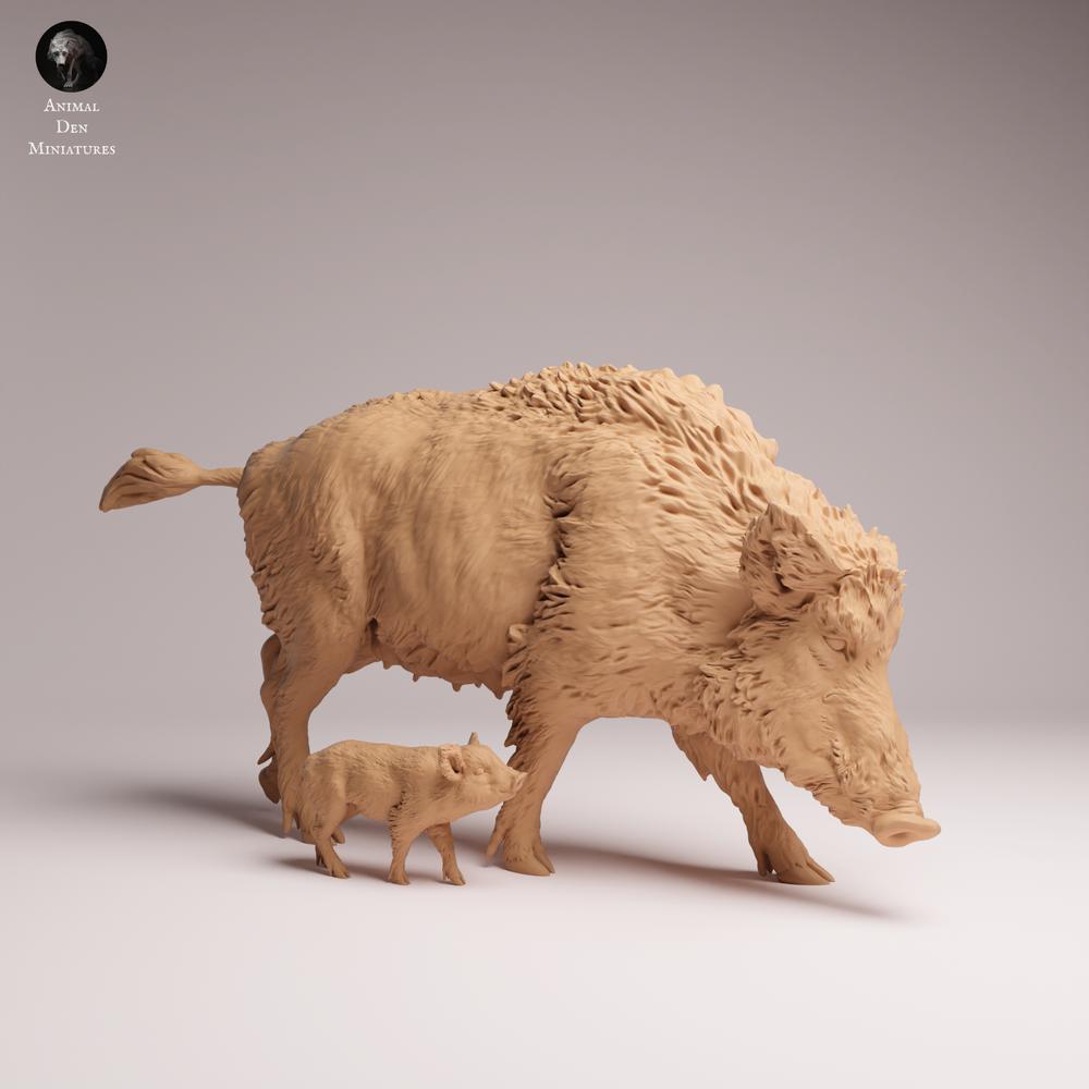 Productfoto Tabletop 28mm Lord of the Print (LotP) 2: Dierenfiguur uit het wild: wildzwijnzeug met big (26_07_07)