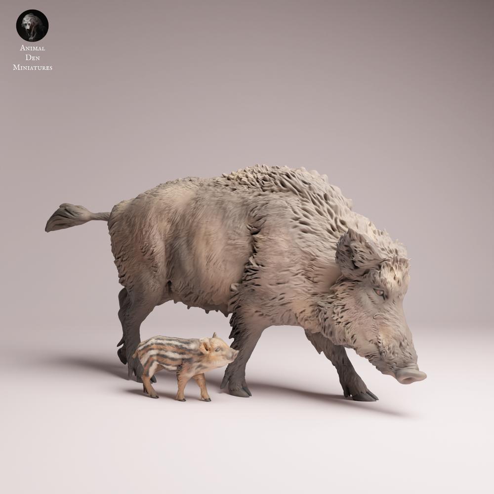 Productfoto Tabletop 28mm Lord of the Print (LotP) 3: Wilddierenfiguur: wildzwijnzeug met big (26_07_07)