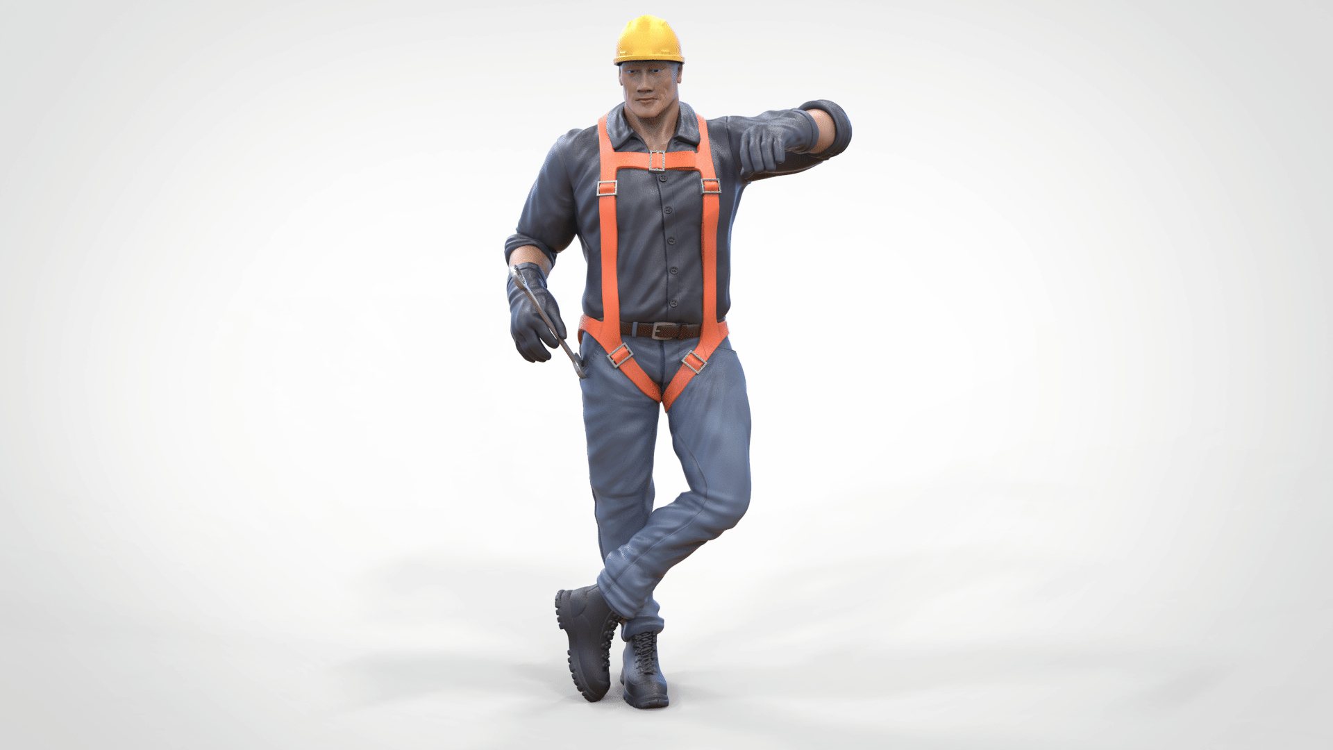 Productfoto diorama en modelbouw miniatuur figuur: bouwvakker leunend