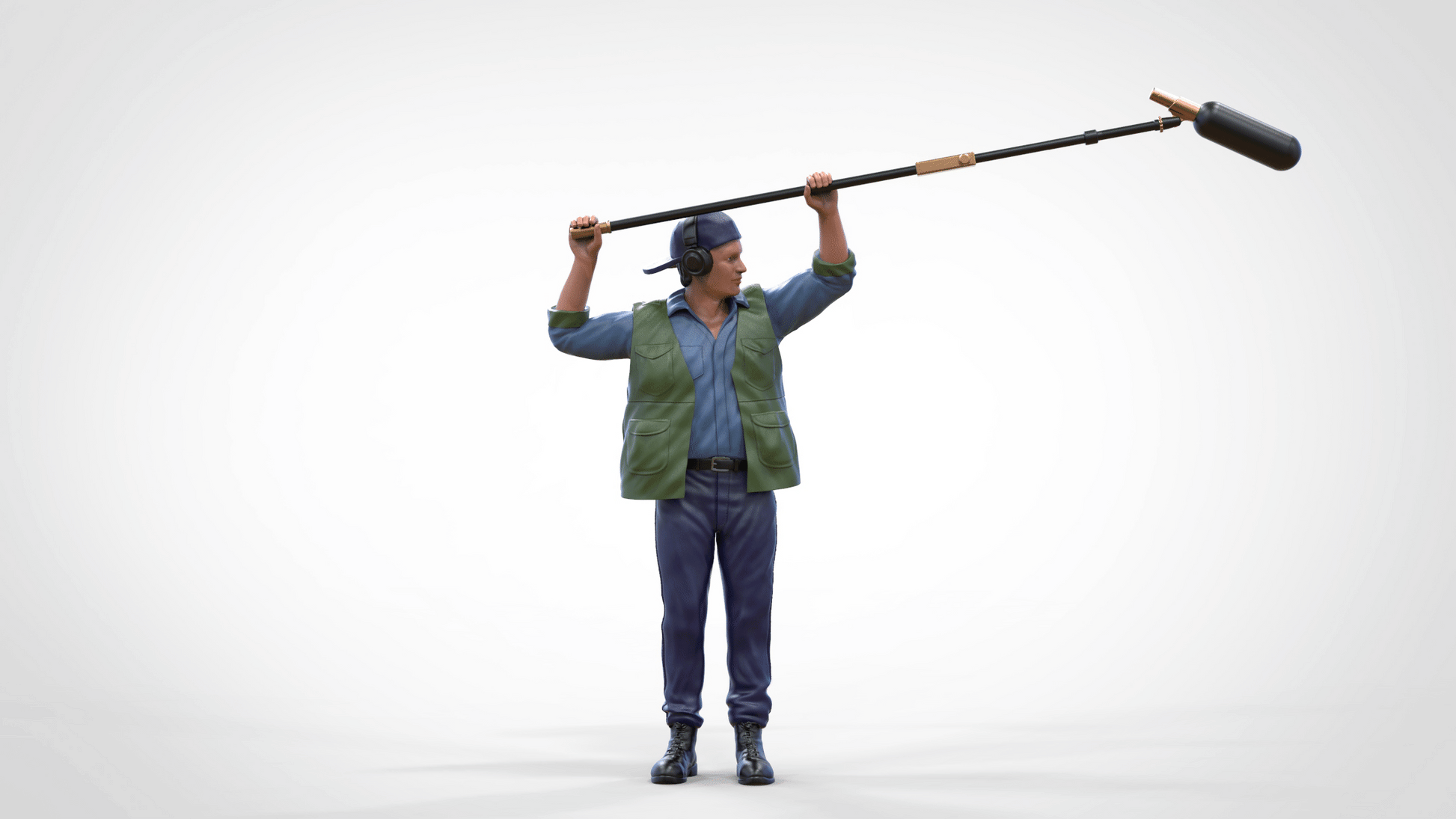Productfoto diorama en modelbouw miniatuur figuur: Reporter met microfoonstang