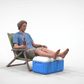 Produktfoto Diorama und Modellbau Miniatur Figur: Mann mit Bier und Kühltruhe in Liegestuhl