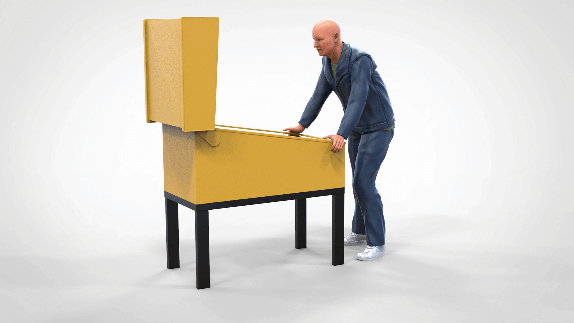 Productfoto diorama en modelbouw miniatuurfiguur: man aan de flipperkast