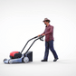 Productfoto diorama en modelbouw miniatuur figuur: man met grasmaaier