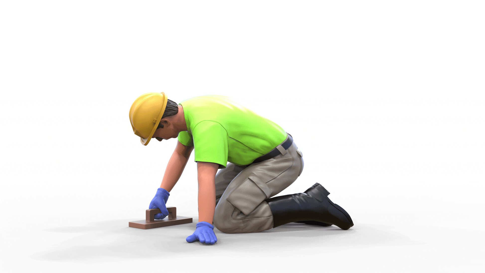 Productfoto Diorama en modelbouw miniatuur figuur: Bouwvakker 1 - Tegelzetter knielend met helm