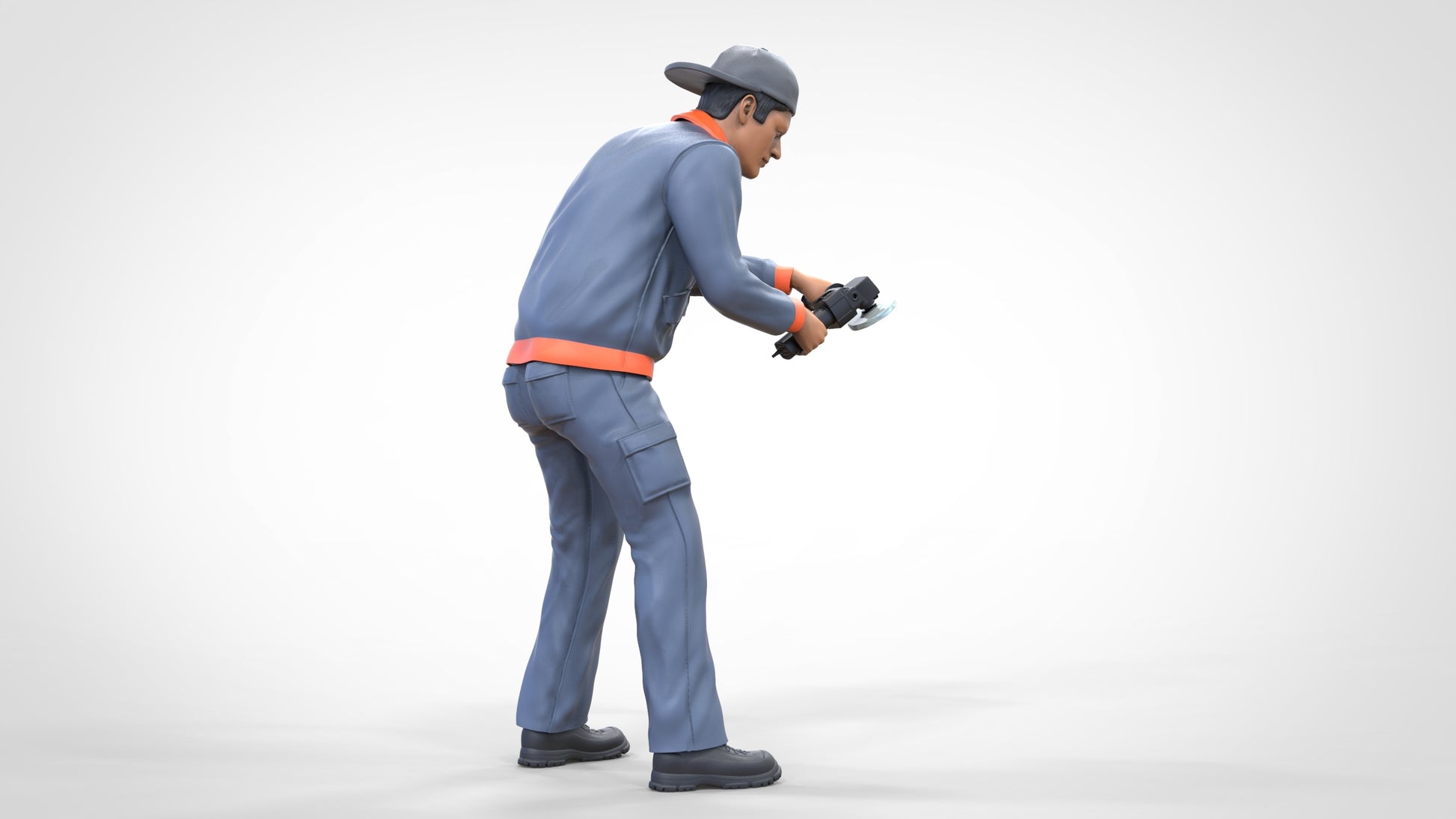 Productfoto diorama en modelbouw miniatuur figuur: monteur met flex