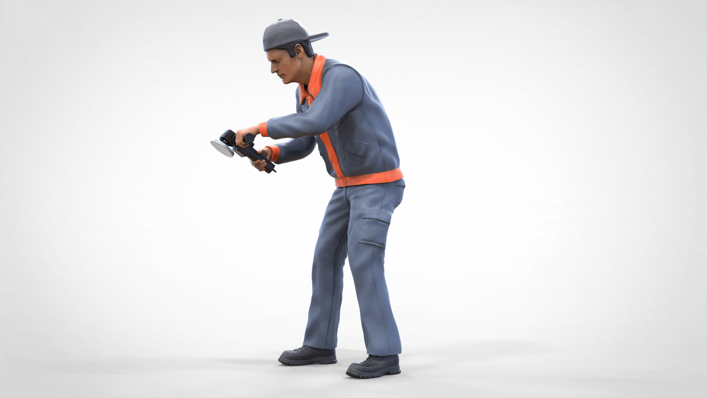 Productfoto diorama en modelbouw miniatuur figuur: monteur met flex