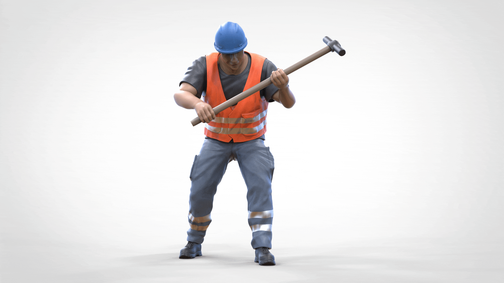 Productfoto diorama en modelbouw miniatuurfiguur: bouwvakker met hamer